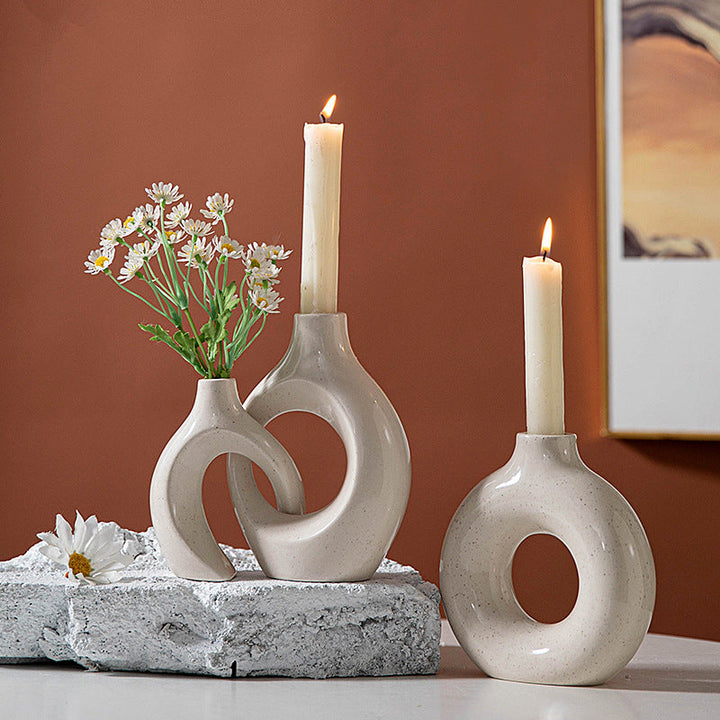 Nordic Ceramic Candle Holder & Flower Vase Centerpiece