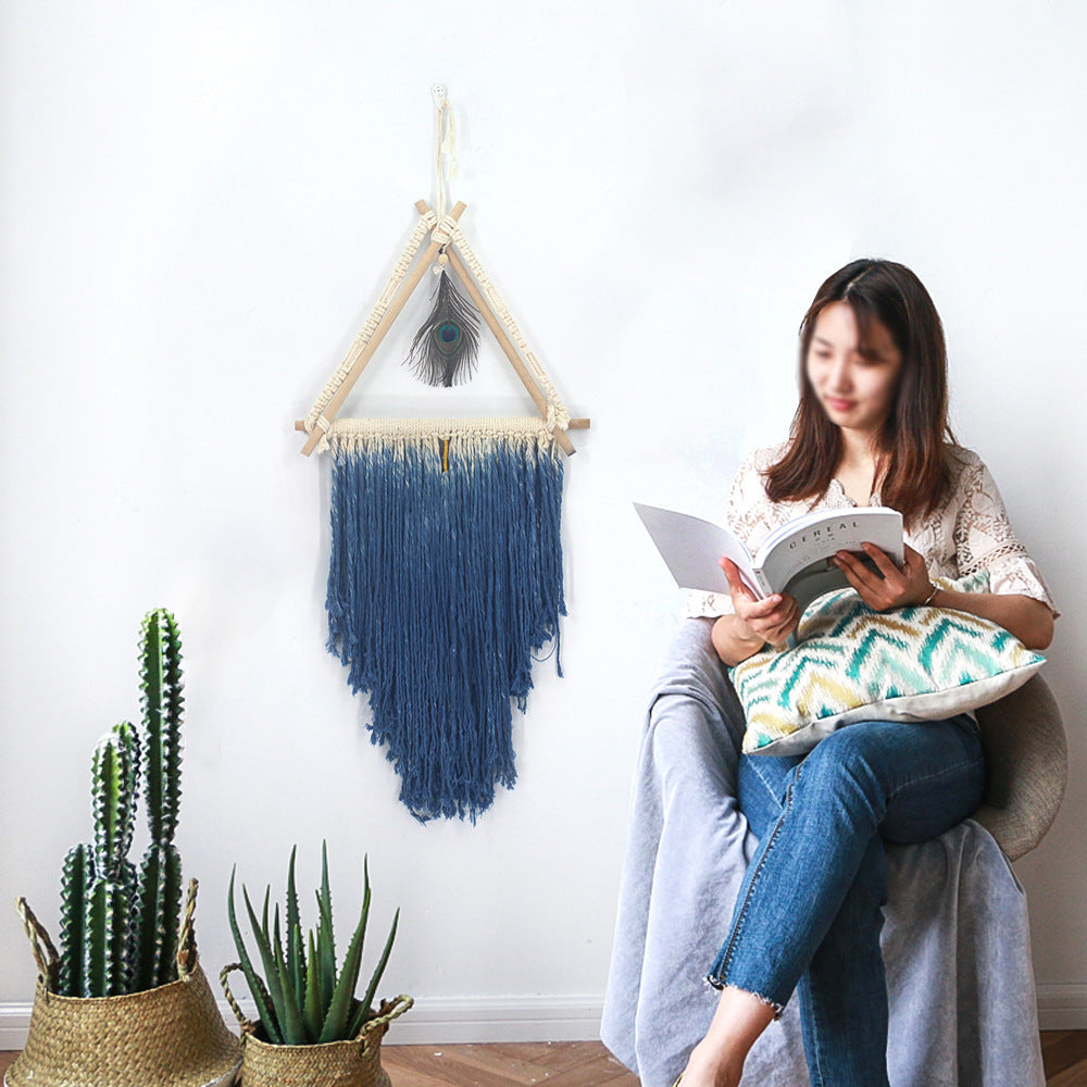 Bohemian Wall Hanging – Textured Peacock Feather Accent