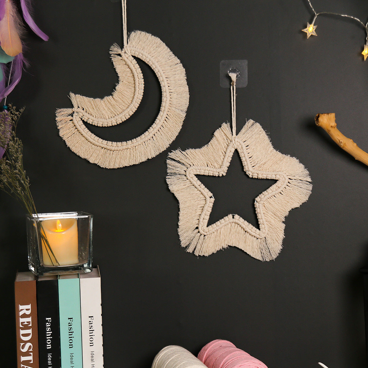 Hand-Woven Moon & Star Wall Decor for Cozy Walls