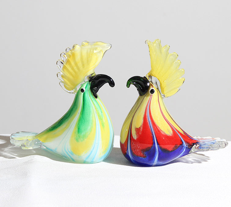 Hand-Blown Glass Bird Figurine for Colorful Displays