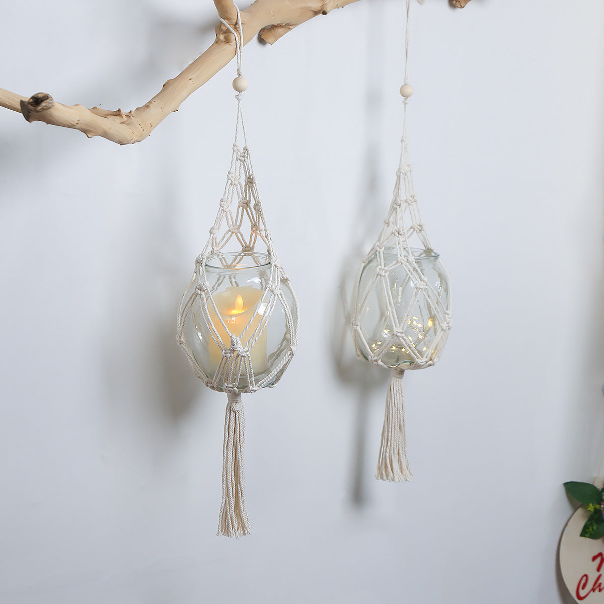 Macrame Wall Hanging Glass Holder for Cozy Boho Decor