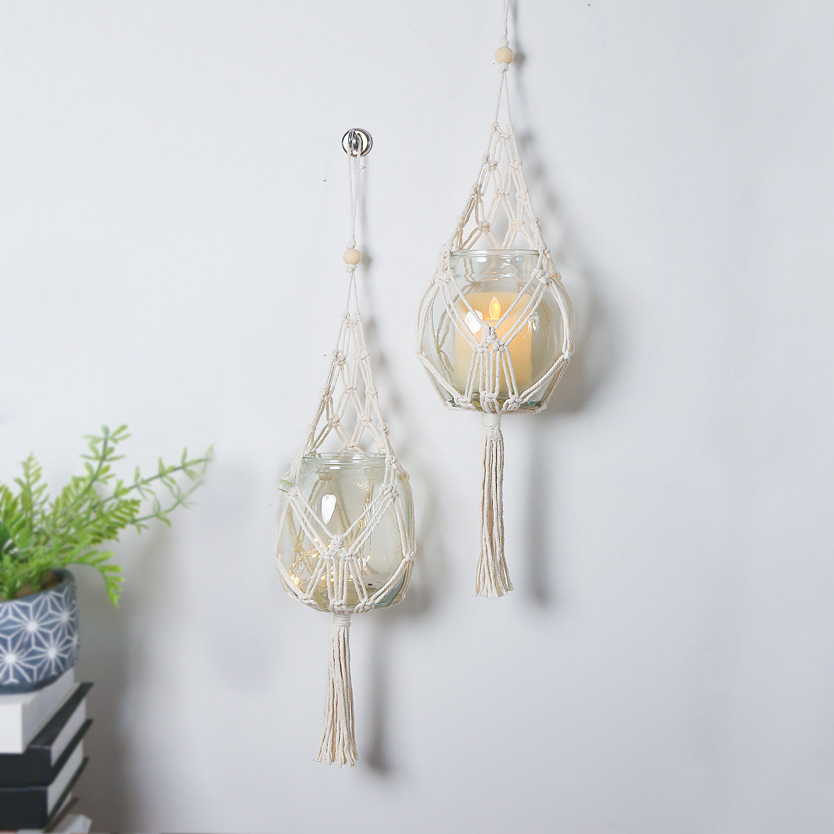 Macrame Wall Hanging Glass Holder for Cozy Boho Decor