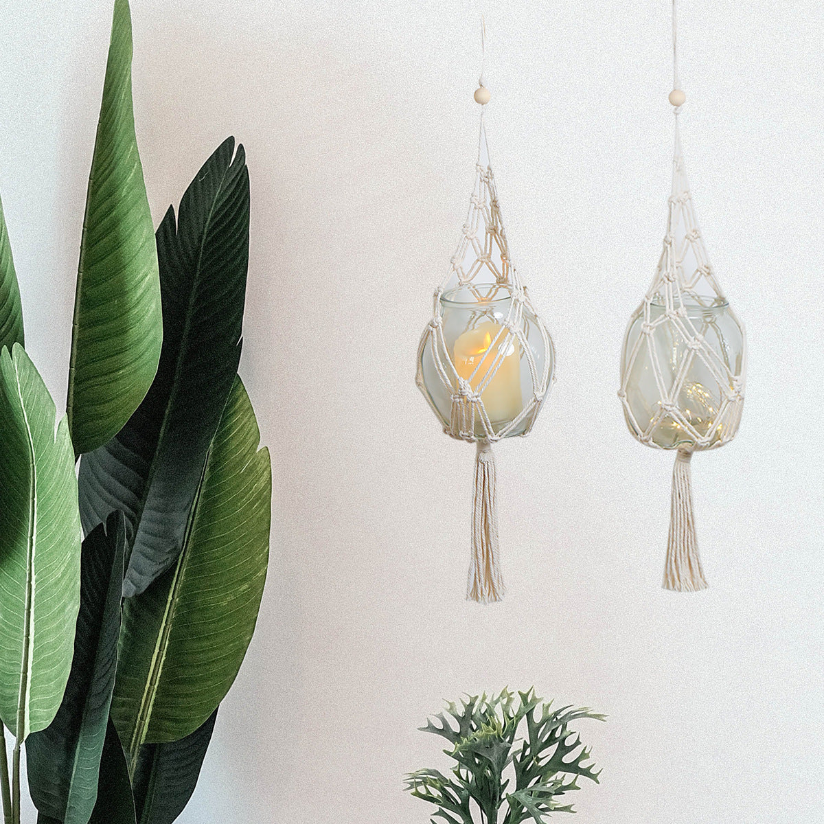 Macrame Wall Hanging Glass Holder for Cozy Boho Decor