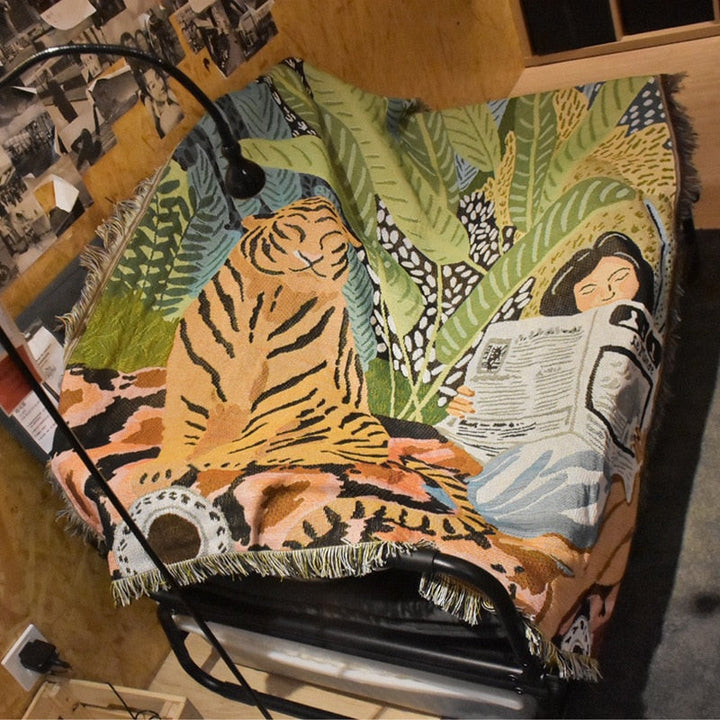 Bohemian Tiger Throw Blanket | Art-Inspired Sofa Cover