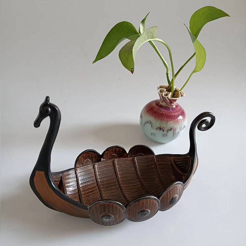 Viking Longship Desktop Ornament With Nordic Character