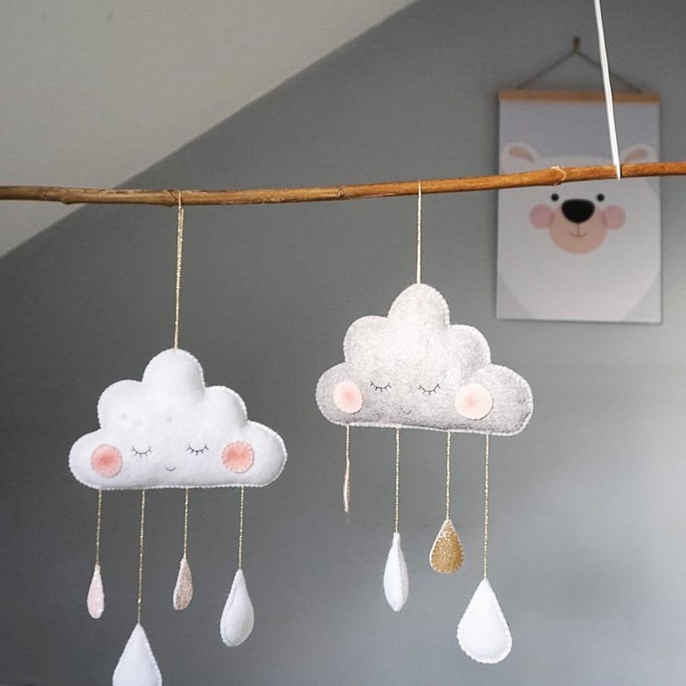 Felt Cloud Wall Hanging Nursery Decor With Raindrops
