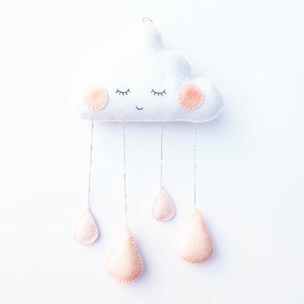 Felt Cloud Wall Hanging Nursery Decor With Raindrops