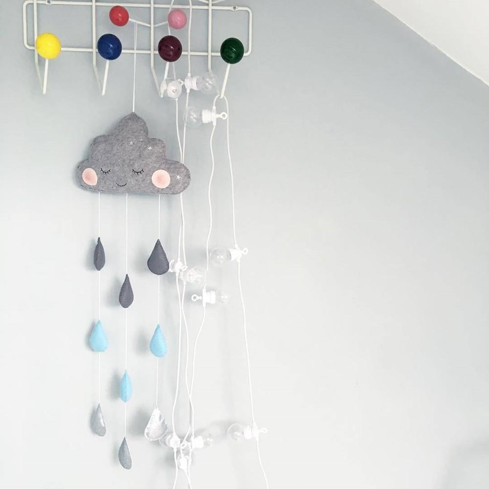 Felt Cloud Wall Hanging Nursery Decor With Raindrops