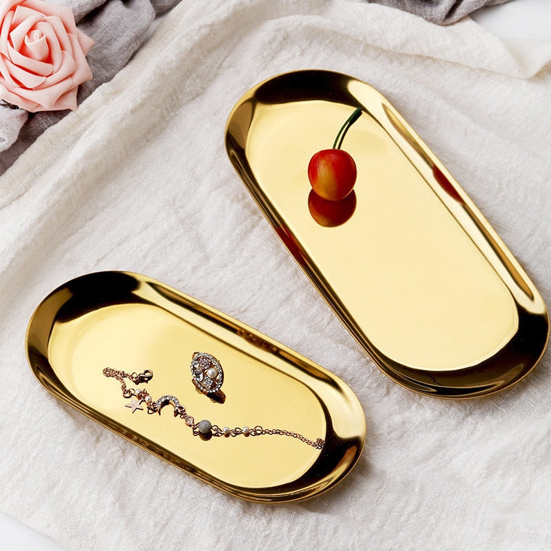 Nordic Gold Stainless Steel Serving Tray for Dressers