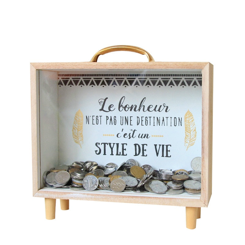 Nordic Wooden Piggy Bank for Kids' Savings and Decor