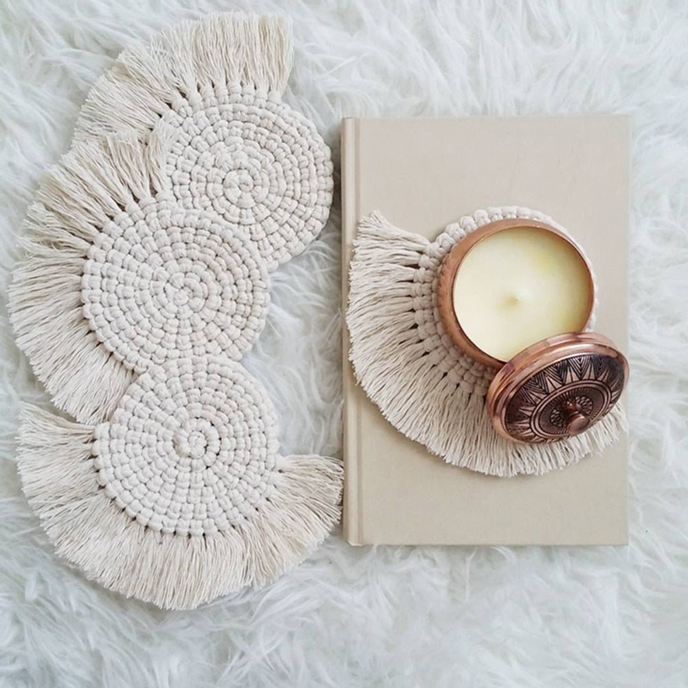 Handmade Macrame Cotton Coaster Mat for Boho Tables