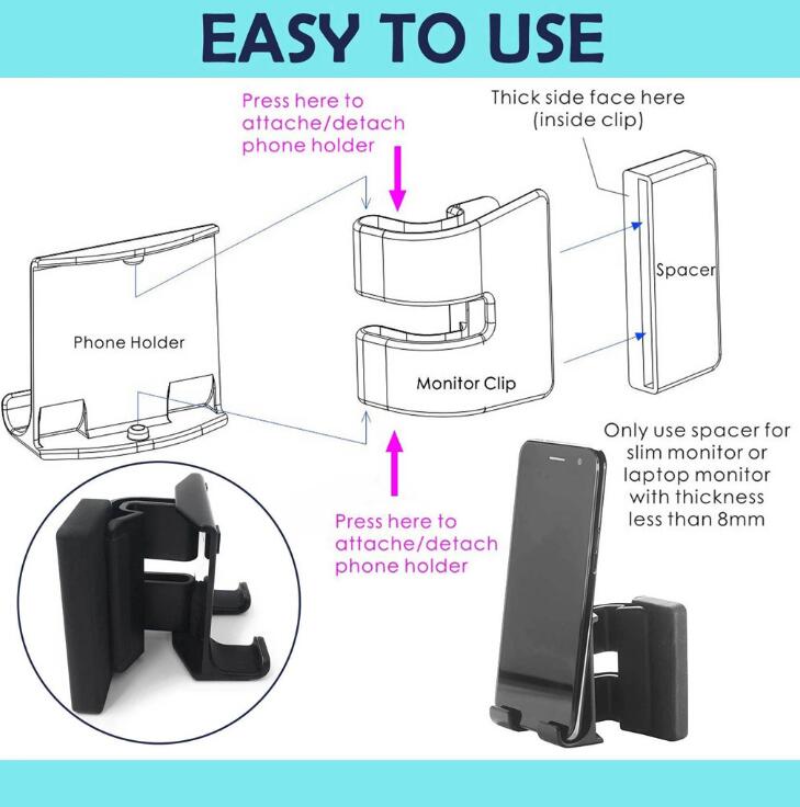 Laptop Screen Phone Holder Clip-On Phone Stand