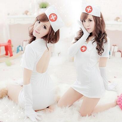 Nurse Cosplay Costume Dress Set With Cap And Gloves