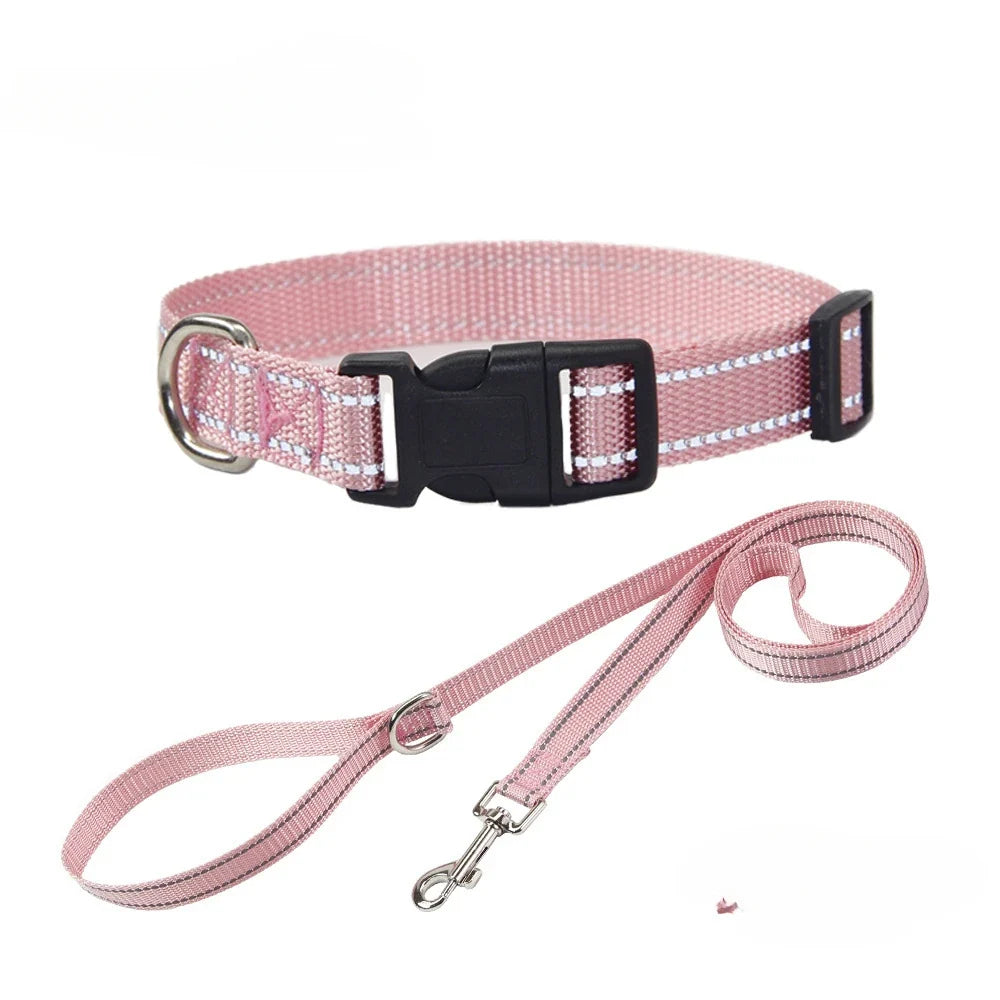 Reflective Nylon Dog Collar and Leash Set for Walks