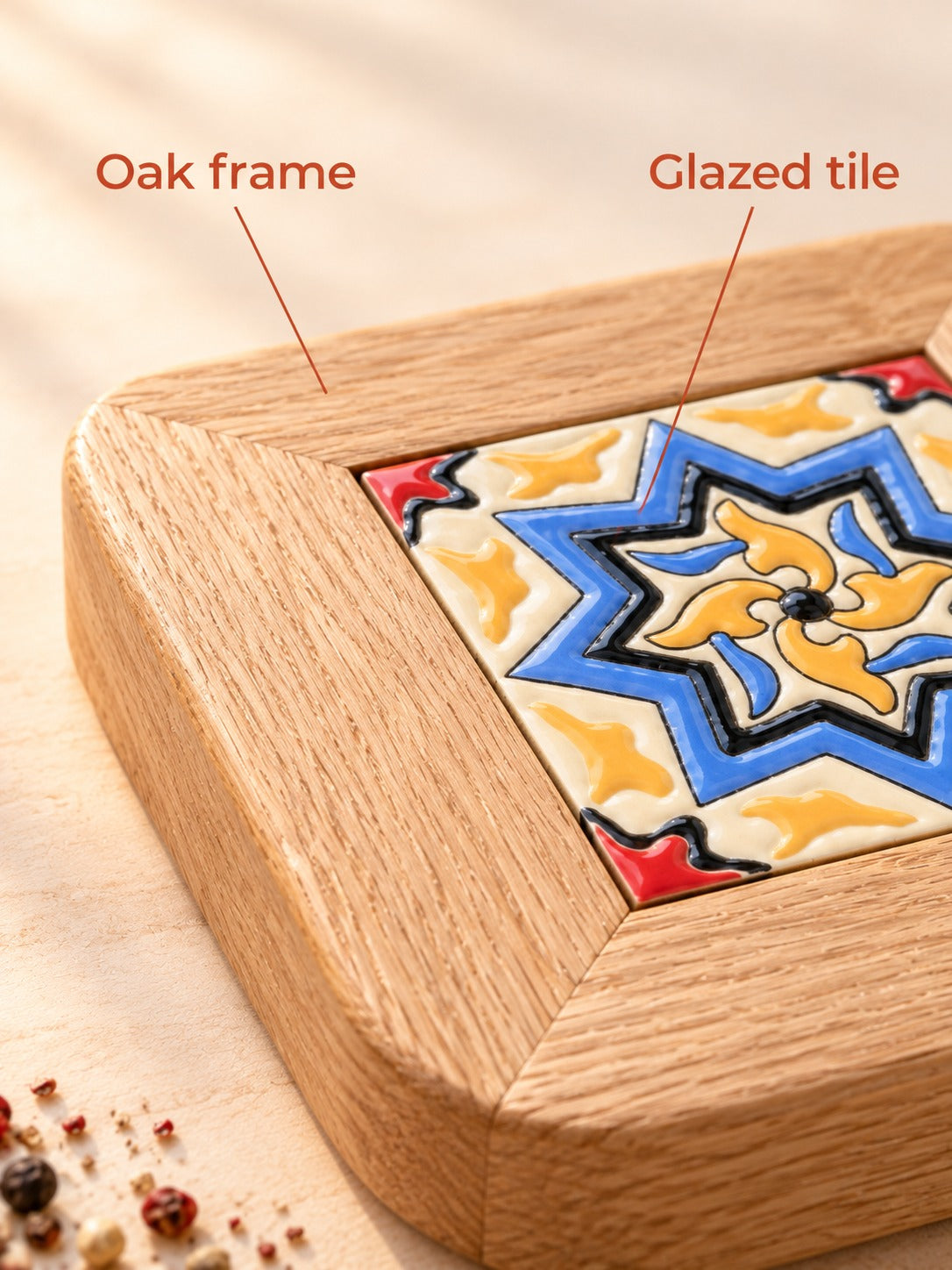 Oak Trivet with Mediterranean Tile for Hot Dishes