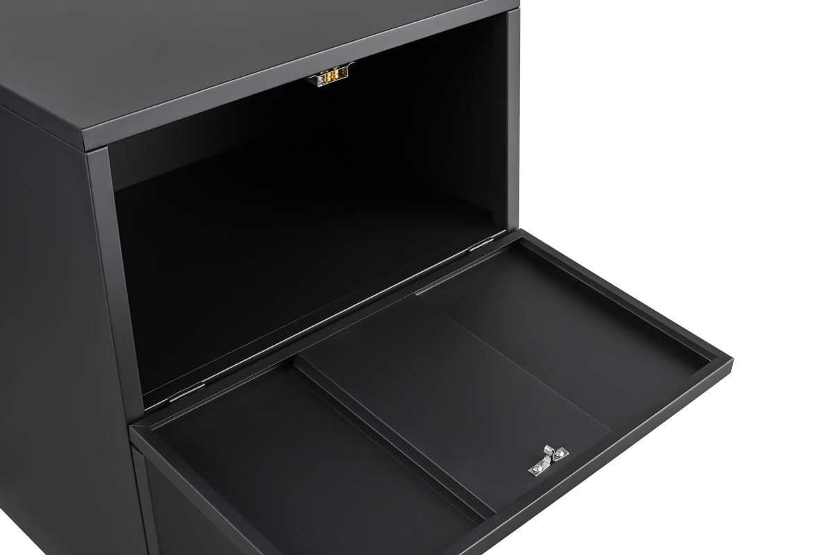 Black Steel Mobile Copier Cabinet with Lockable Drawers