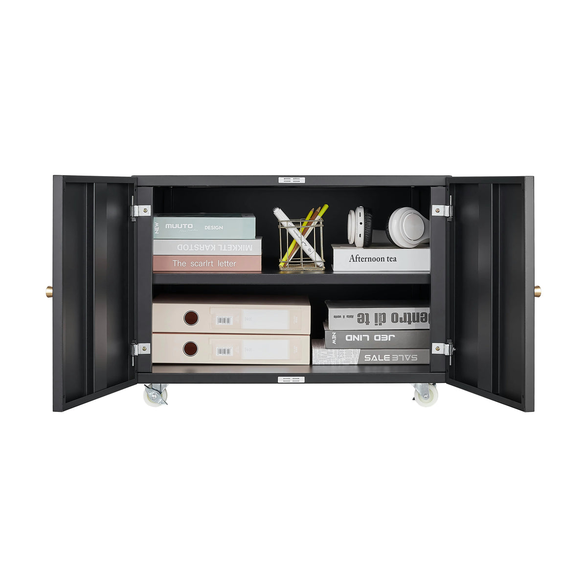 Lockable 2-Door Steel Copier Stand on Rolling Casters