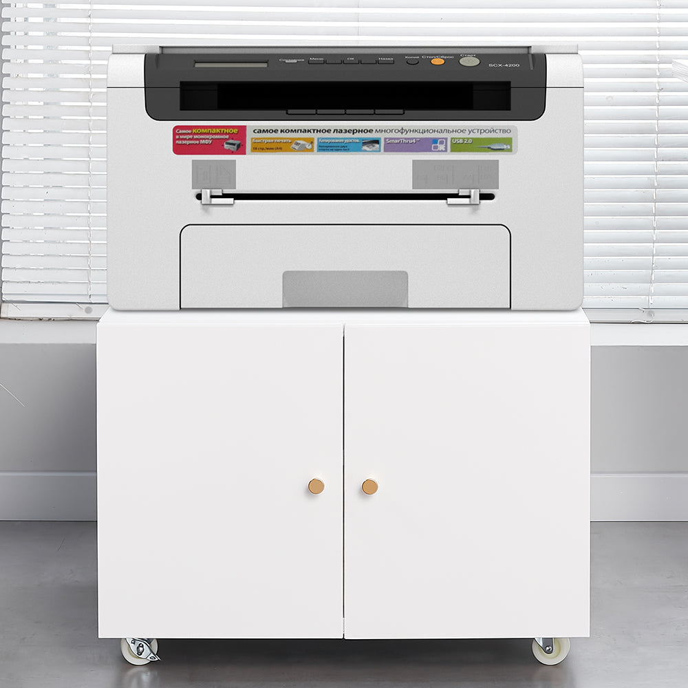Mobile Printer Stand Cabinet with Doors & Hidden Storage