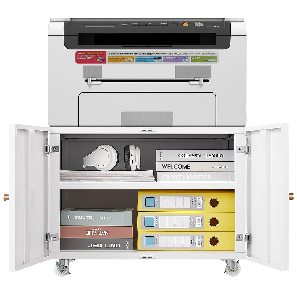 Mobile Printer Stand Cabinet with Doors & Hidden Storage