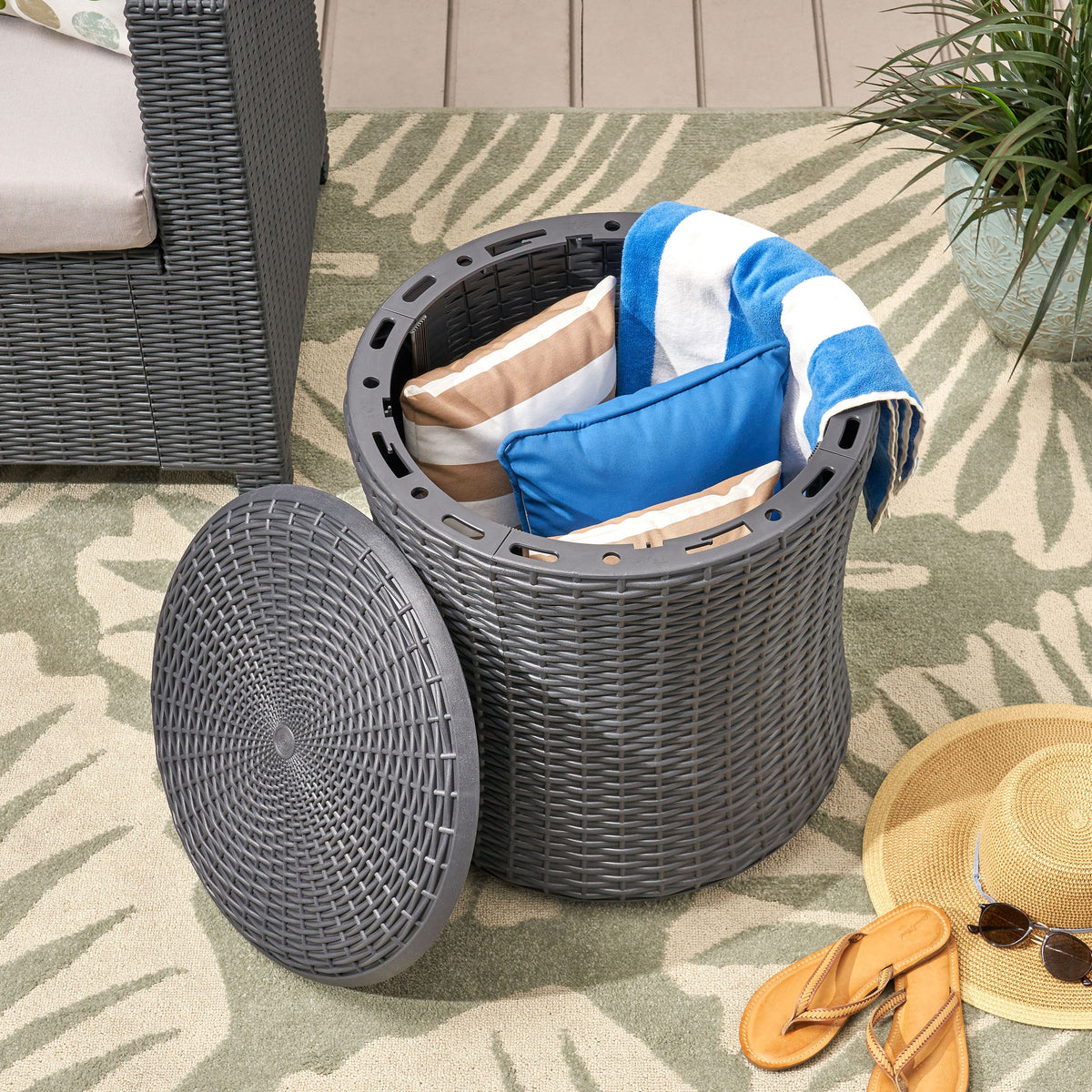 Weather-Resistant Patio Side Table with Hidden Storage