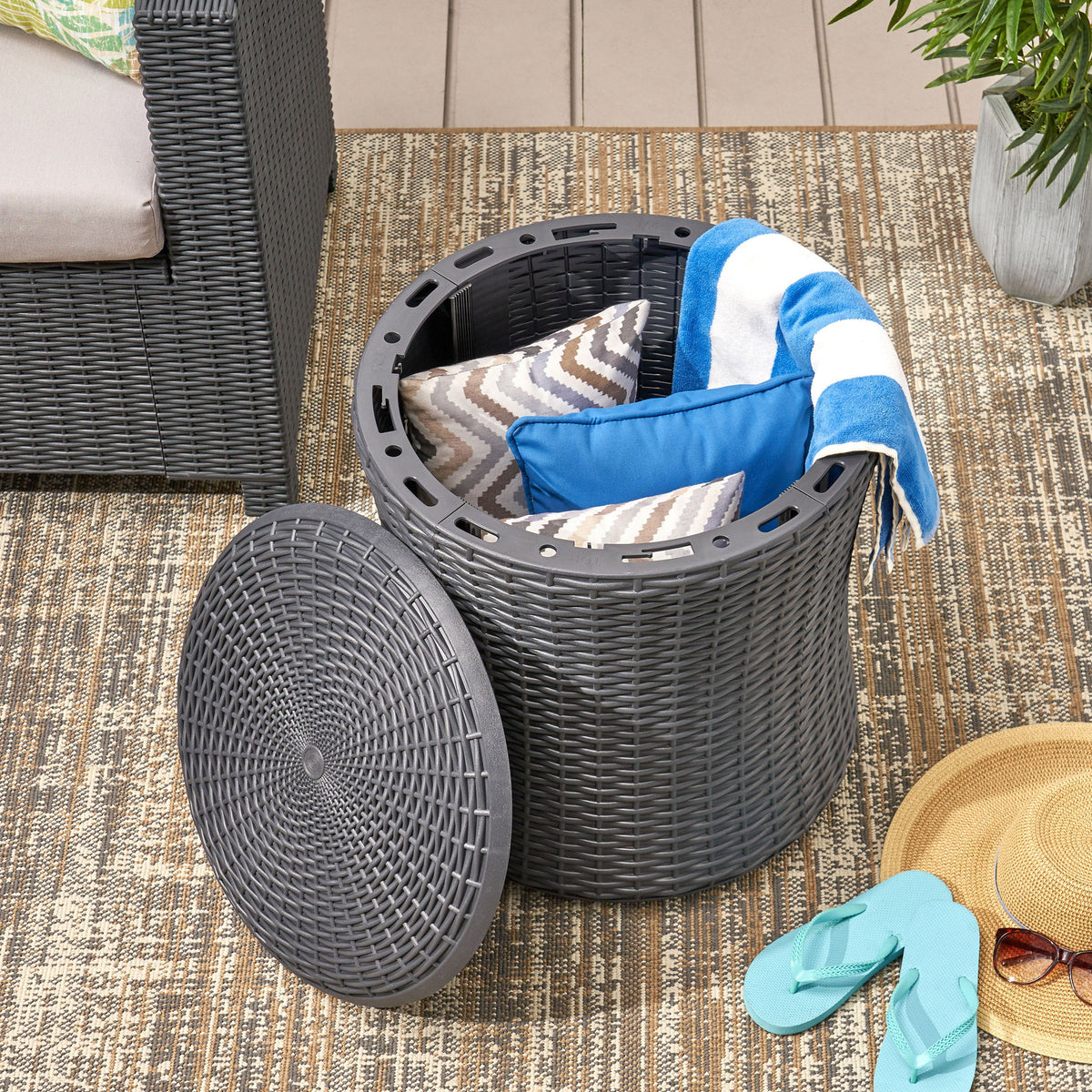 Weather-Resistant Patio Side Table with Hidden Storage