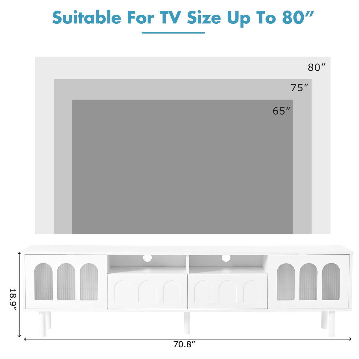 Cream 80 Inch TV Stand with LED Lights & Cable Holes