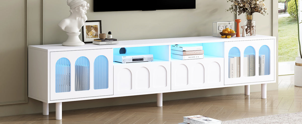 Cream 80 Inch TV Stand with LED Lights & Cable Holes
