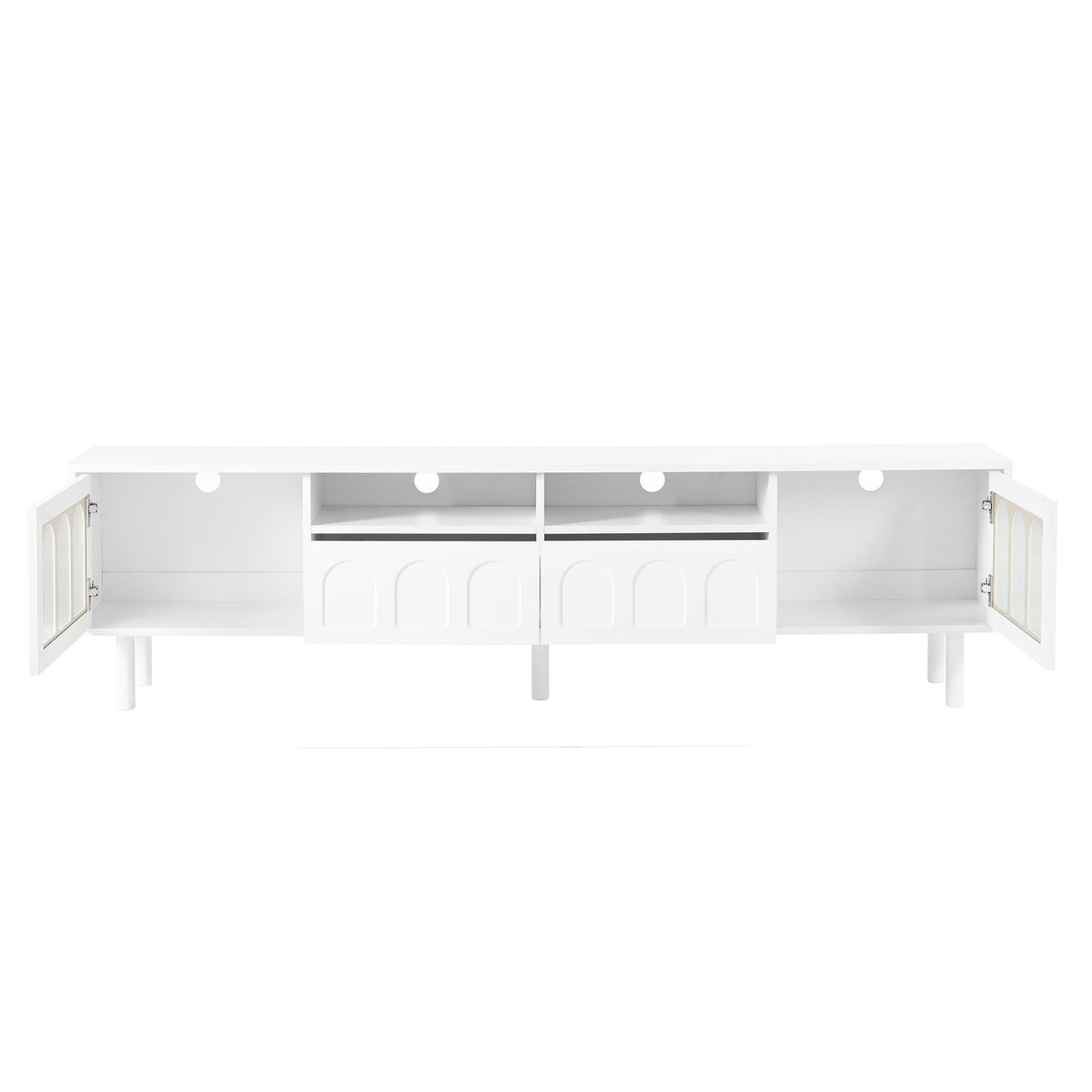 Cream 80 Inch TV Stand with LED Lights & Cable Holes