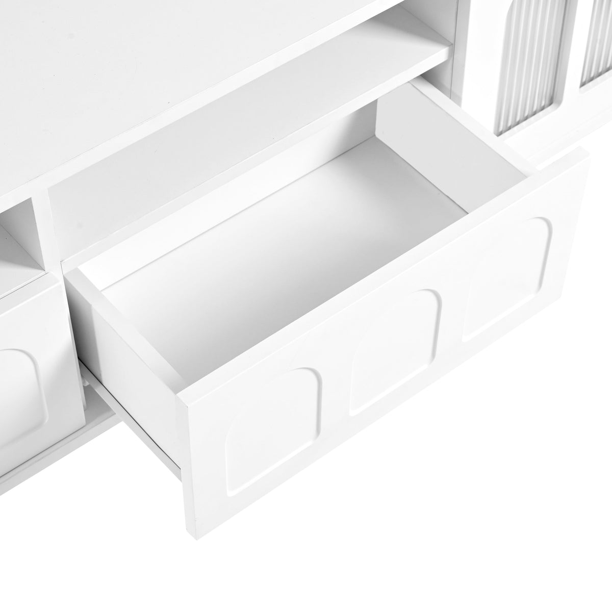 Cream 80 Inch TV Stand with LED Lights & Cable Holes