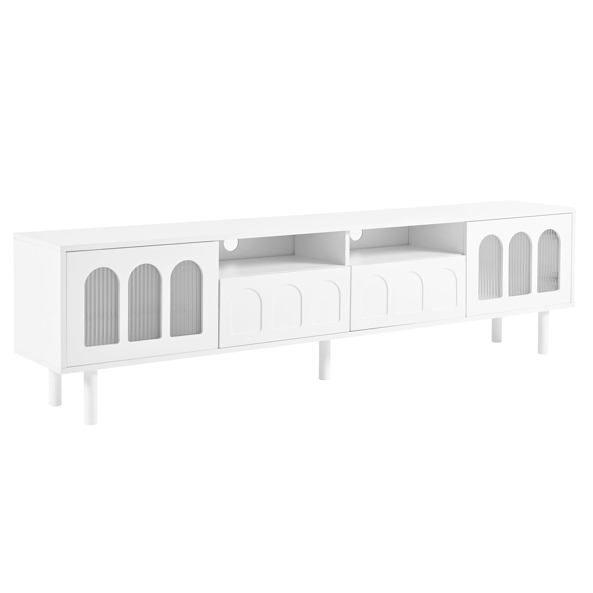 Cream 80 Inch TV Stand with LED Lights & Cable Holes