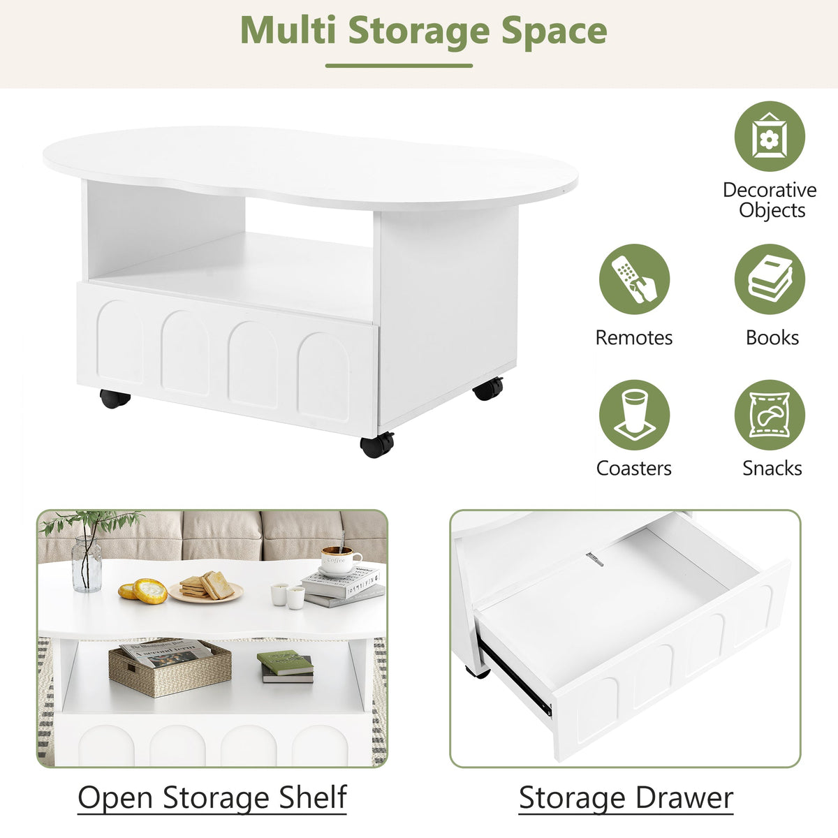 Cream Cloud Coffee Table with Hidden Drawer Storage