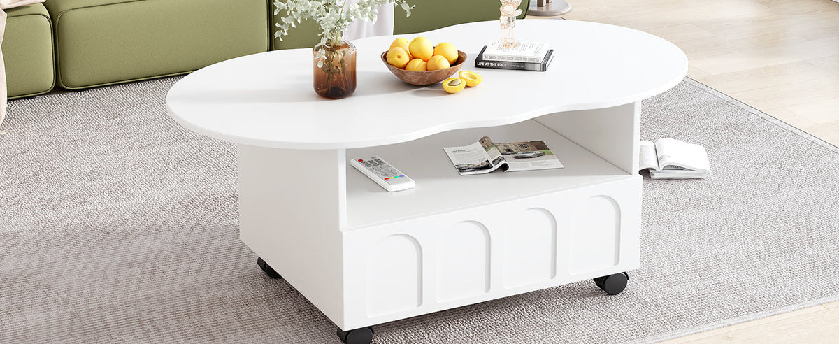 Cream Cloud Coffee Table with Hidden Drawer Storage