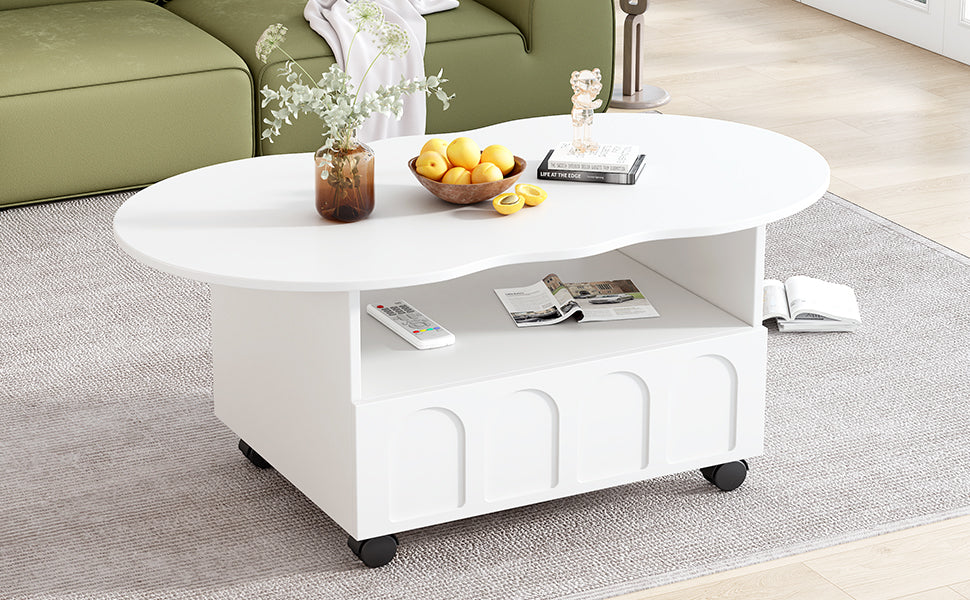 Cream Cloud Coffee Table with Hidden Drawer Storage