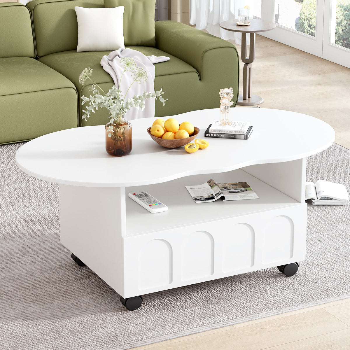 Cream Cloud Coffee Table with Hidden Drawer Storage