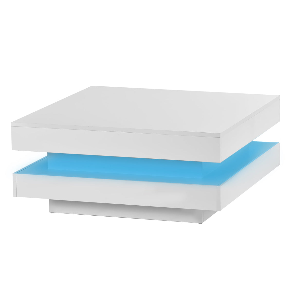 Glossy White 2-Tier Coffee Table with Color LED Lights