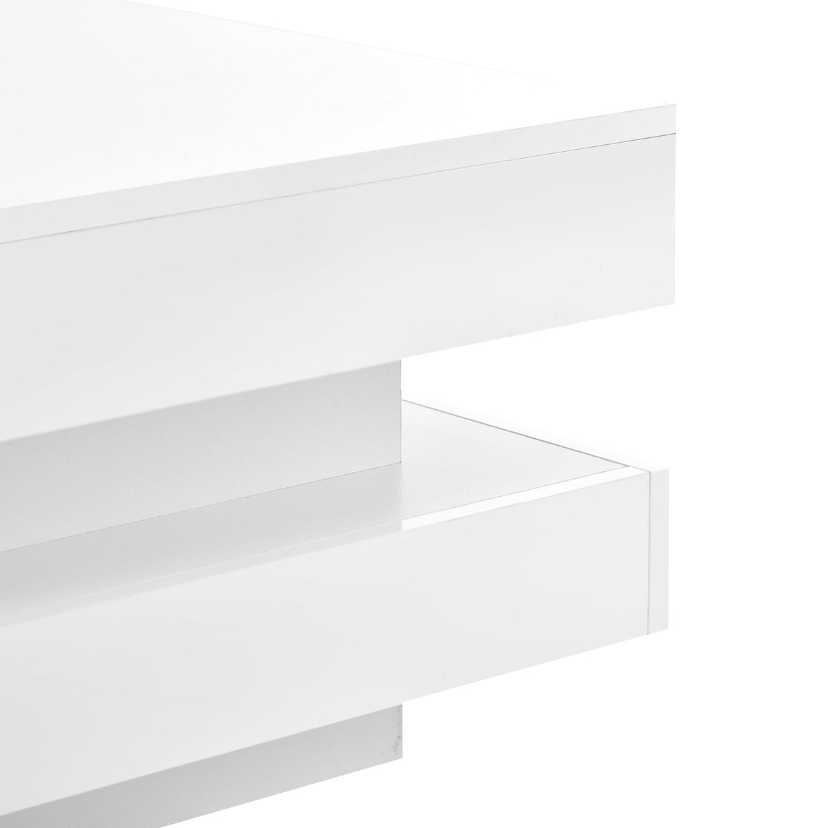 Glossy White 2-Tier Coffee Table with Color LED Lights