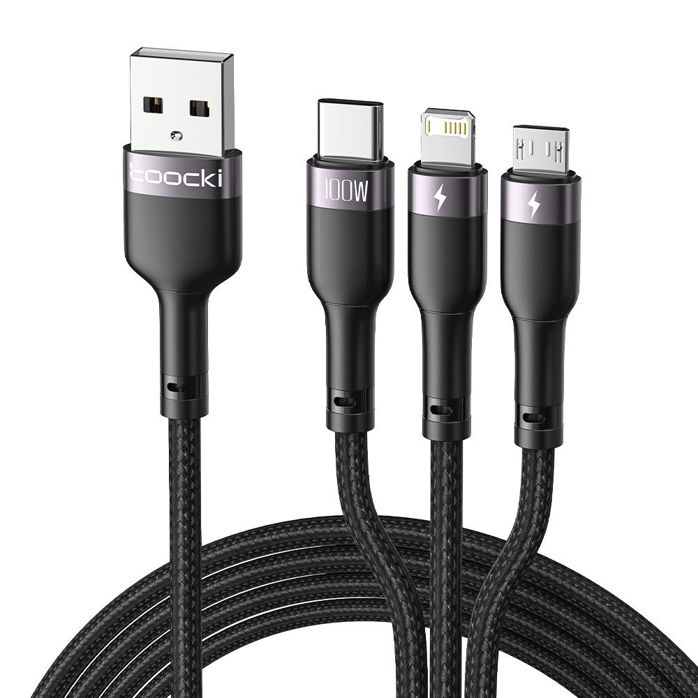 3-in-1 Braided Charging Cable 100W for iPhone, USB-C, Micro