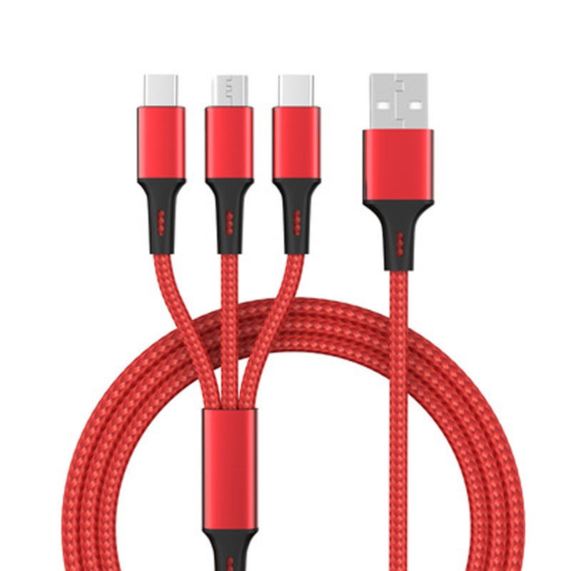 3-in-1 Braided Cable: Lightning, USB-C and Micro-USB