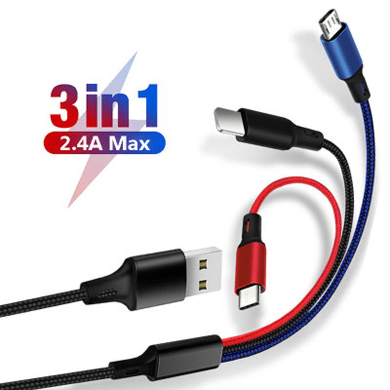 3-in-1 Braided Cable: Lightning, USB-C and Micro-USB