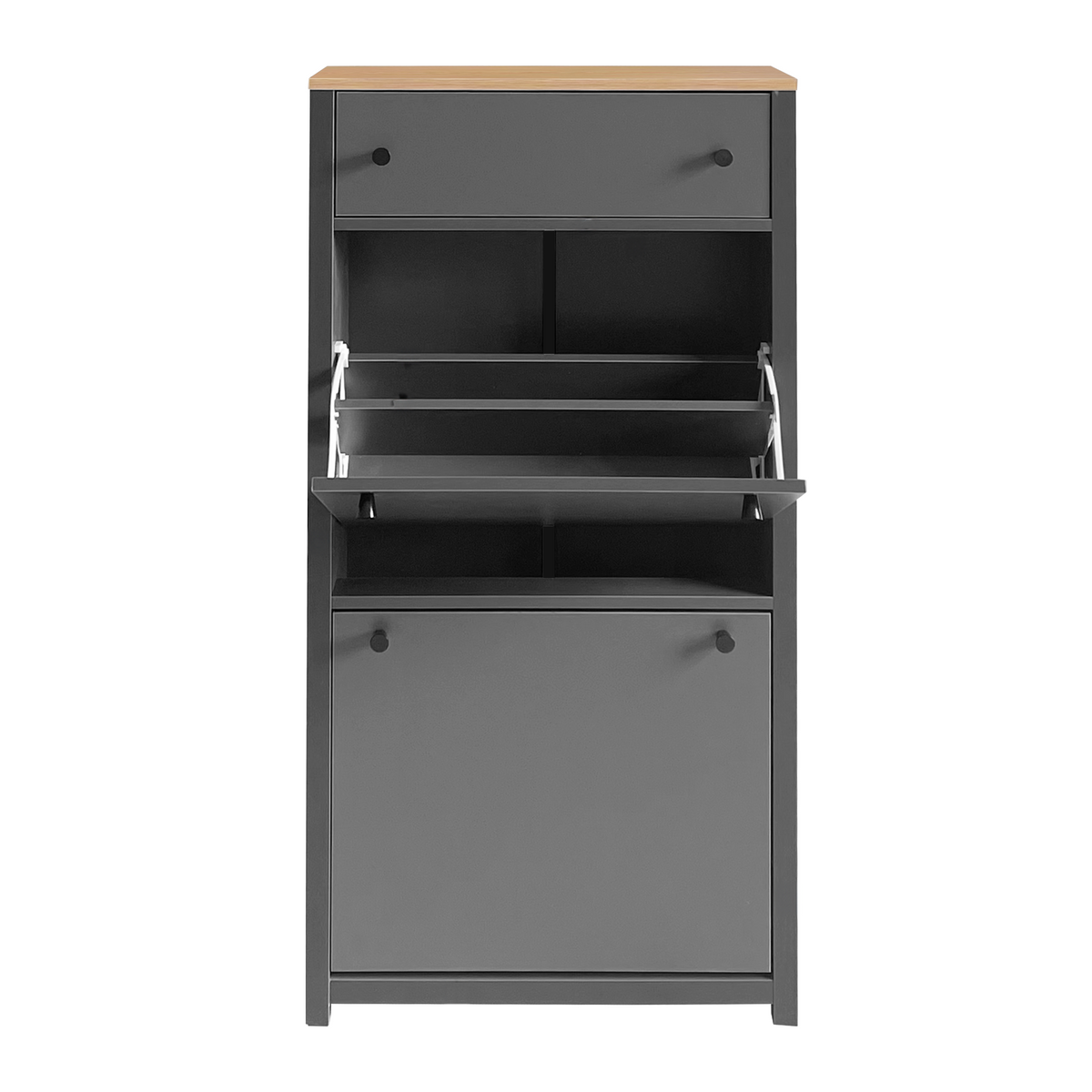 Entryway Shoe Cabinet with Flip-Down Doors, Gray