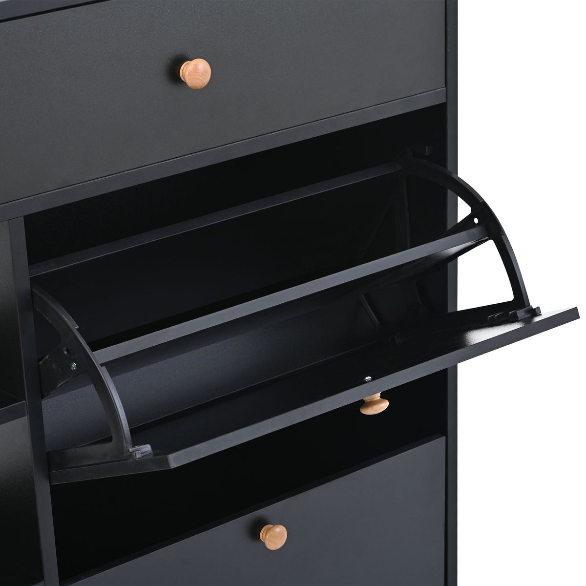 Black Shoe Cabinet with Hidden Flip-Down Shoe Storage