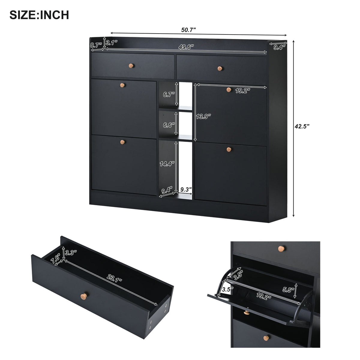 Black Shoe Cabinet with Hidden Flip-Down Shoe Storage