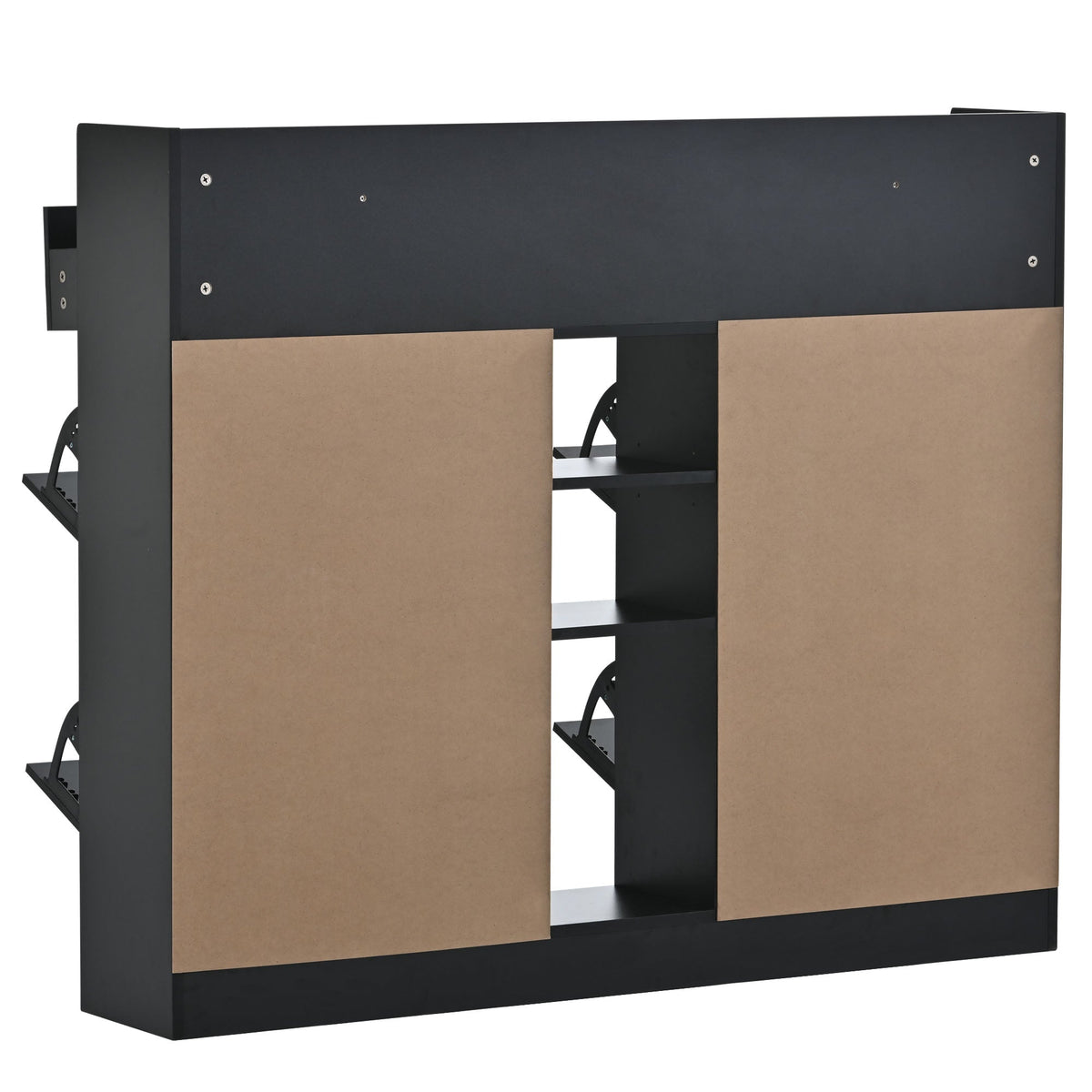 Black Shoe Cabinet with Hidden Flip-Down Shoe Storage