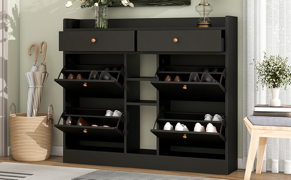 Black Shoe Cabinet with Hidden Flip-Down Shoe Storage