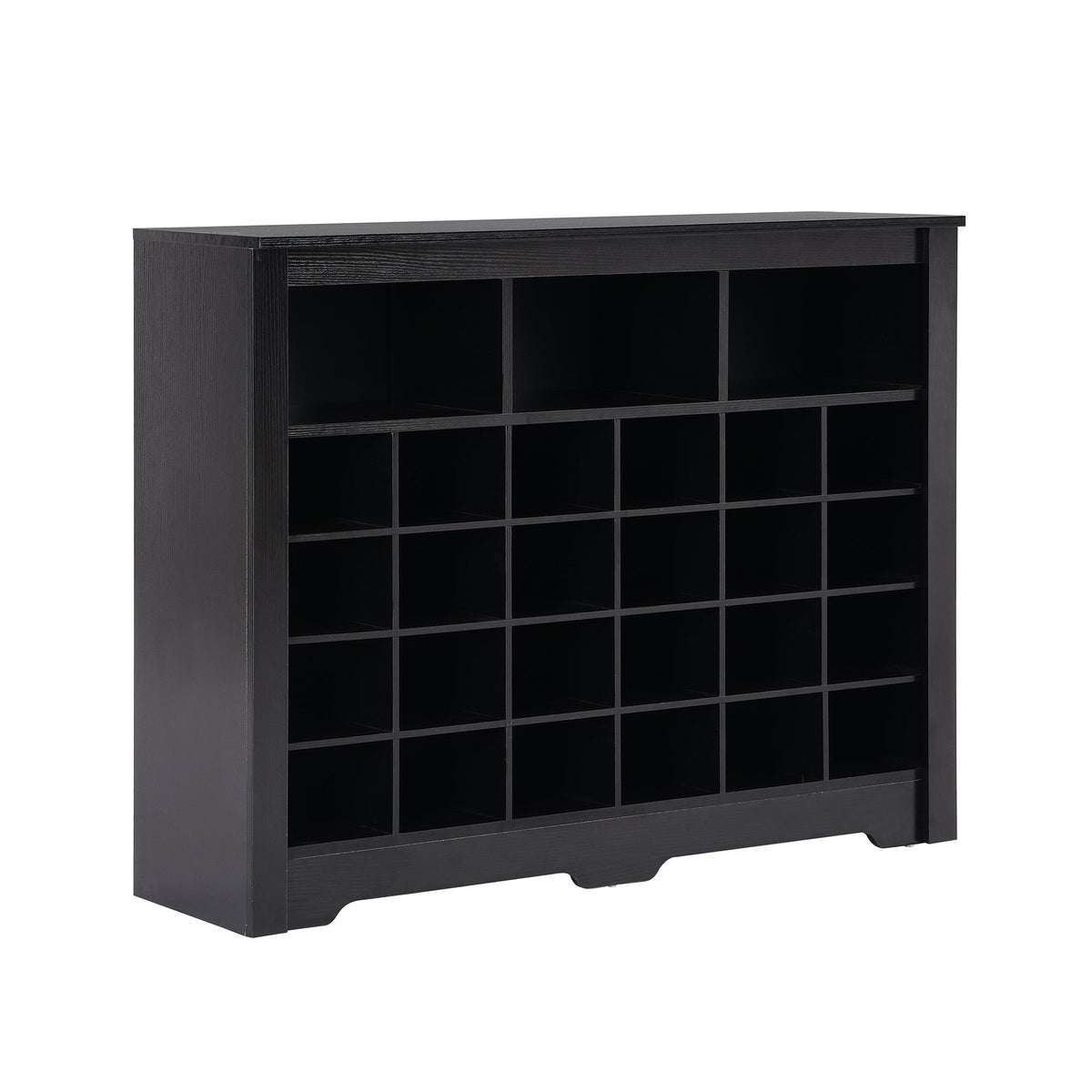 24-Cubby Black Shoe Cabinet with Boot Storage