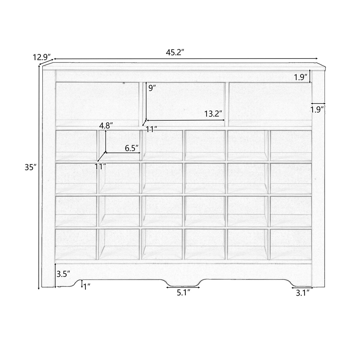 24-Cubby Black Shoe Cabinet with Boot Storage