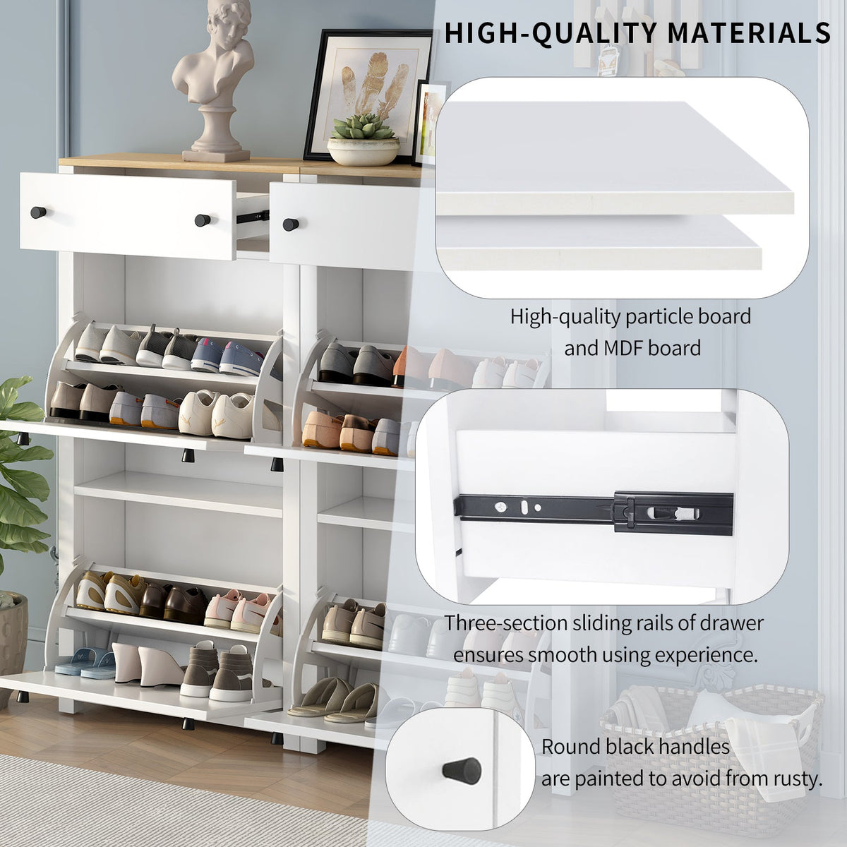 Slim Shoe Cabinet with Flip Doors for Entryway Storage