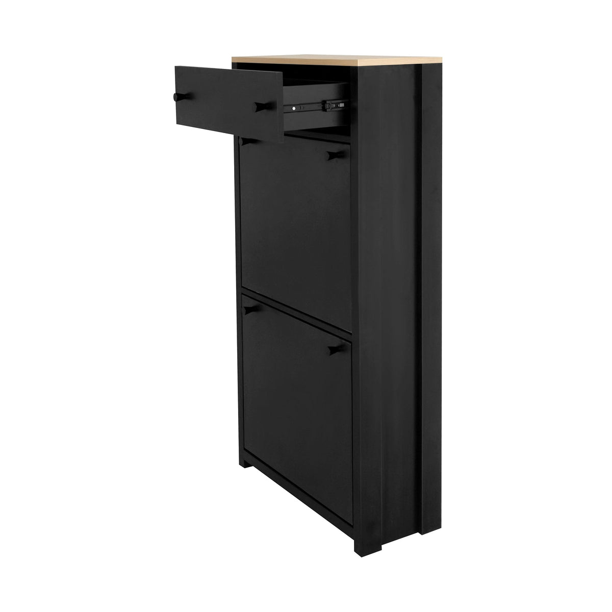 Entryway Shoe Cabinet with Flip Drawers, Matte Black