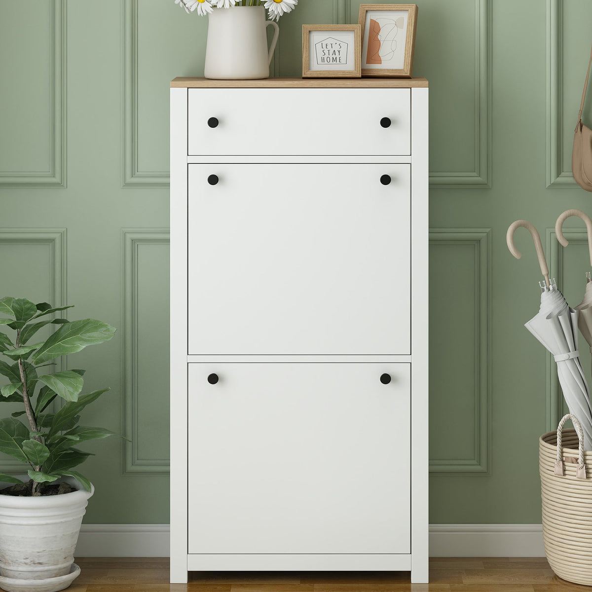 Shoe Cabinet with Flip Drawers for Entryway Storage