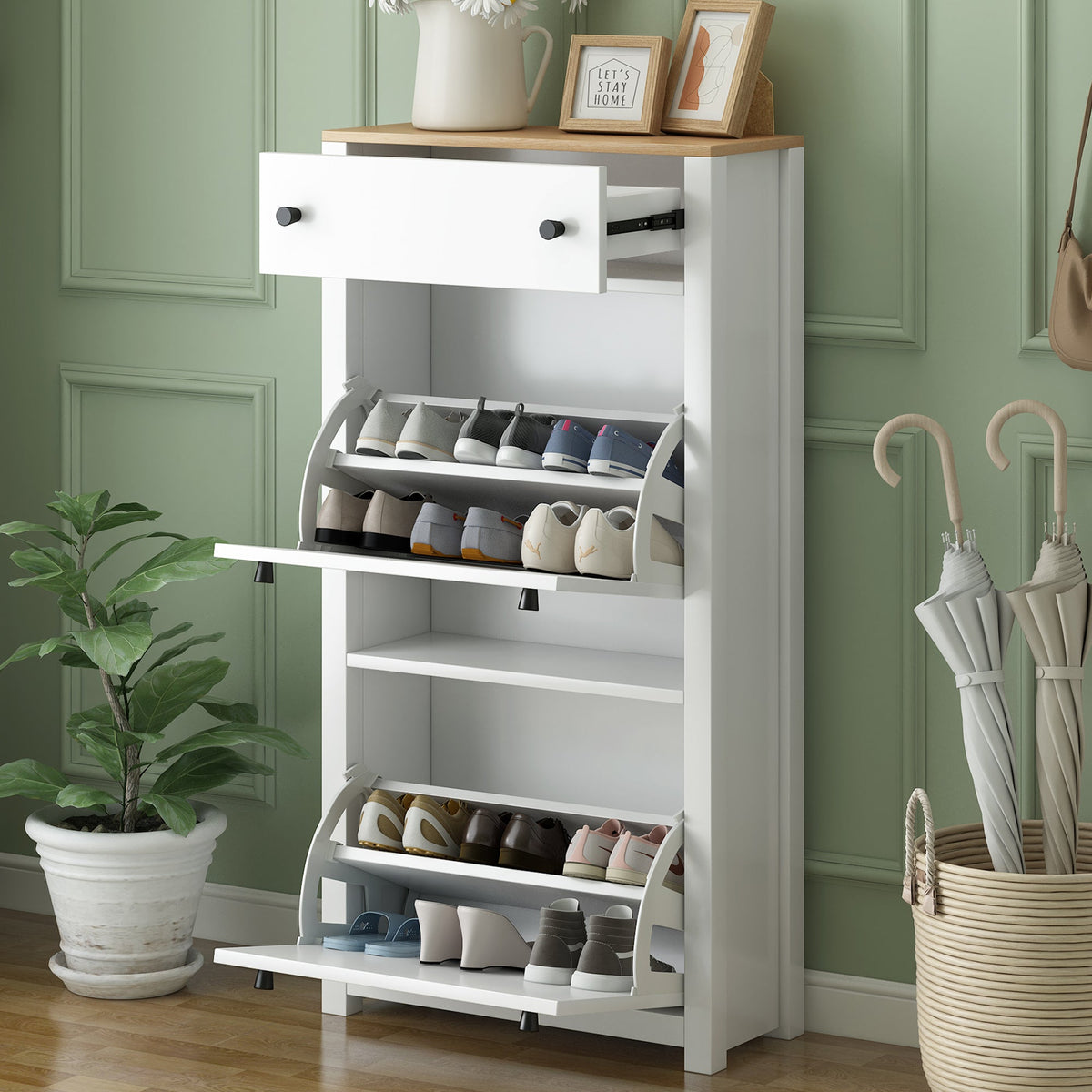 Shoe Cabinet with Flip Drawers for Entryway Storage